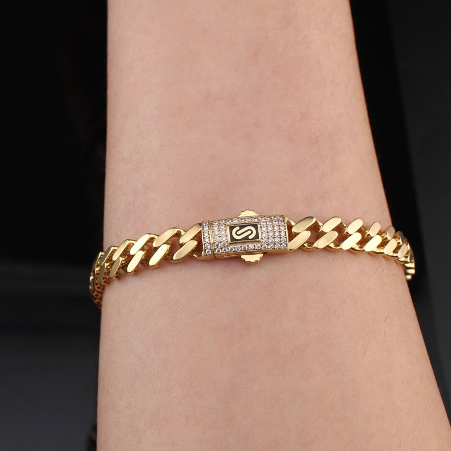 Real 14K Gold 6.5mm Cuban Monoco Style Bracelet