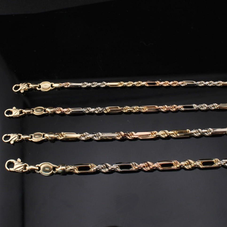 Real 14K Tri-Color Gold 3mm Milano Bracelet