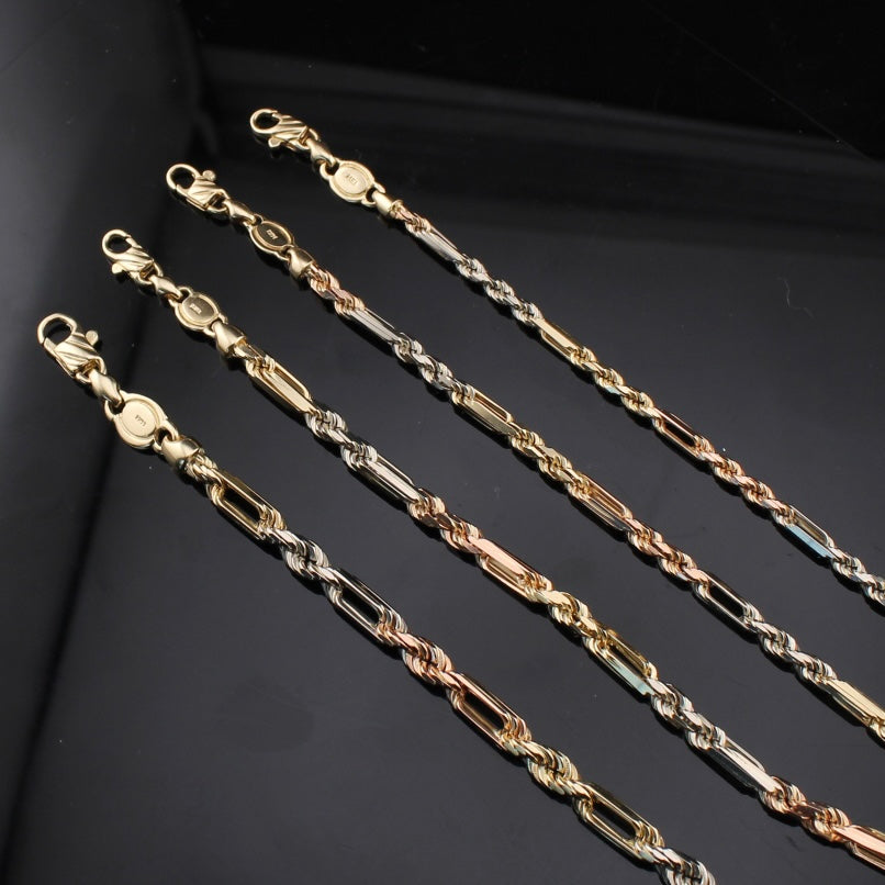 14K Gold Milano TriColor Bracelet 3mm-4.5mm