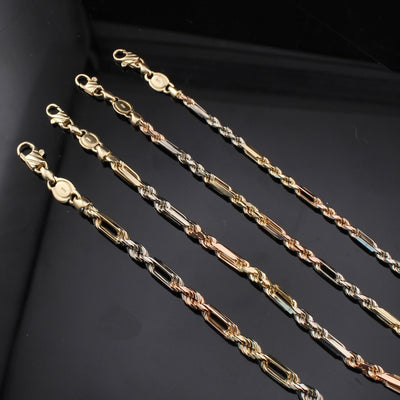14K Gold Milano TriColor Bracelet 3mm-4.5mm