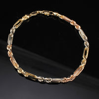 Real 14K Tri-Color Gold 3mm Milano Bracelet