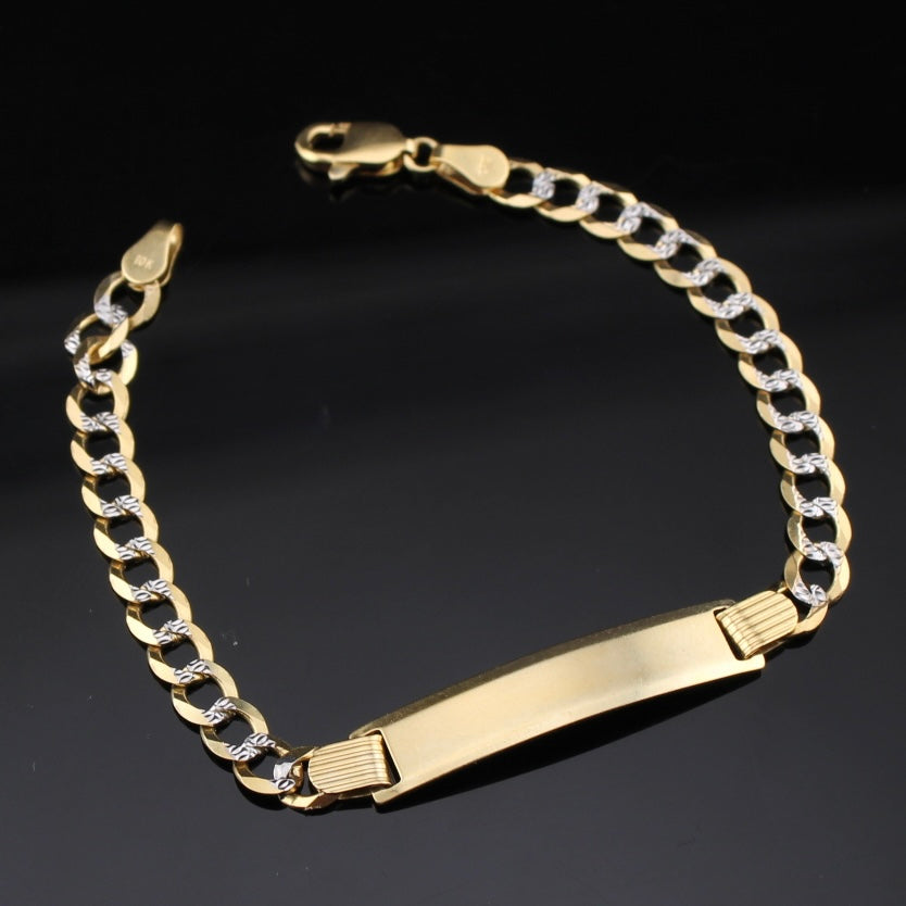 Pulsera de identificación cubana con corte de diamante de oro de 10K real