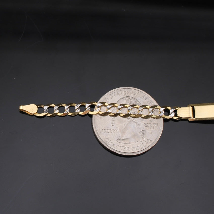 Pulsera de identificación cubana con corte de diamante de oro de 10K real