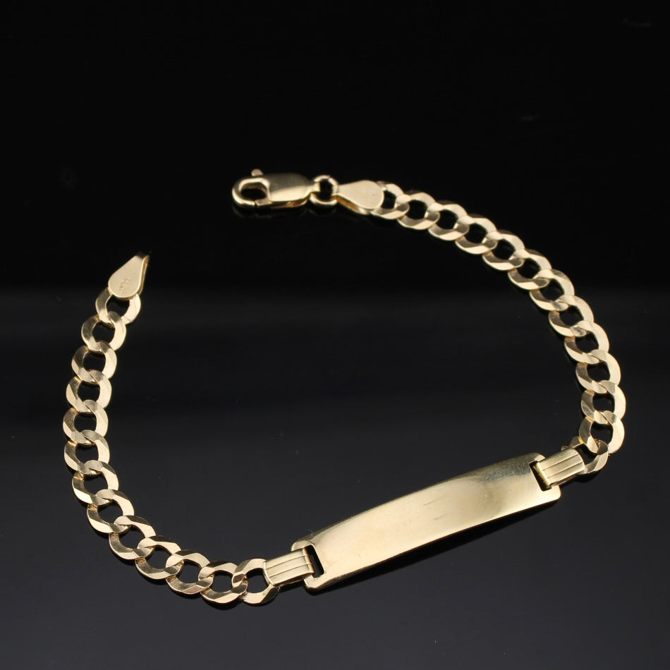 Pulsera cubana de oro de 10K auténtico con placa de identificación