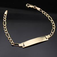 Pulsera de identificación Figaro con corte de diamante de oro de 10K real
