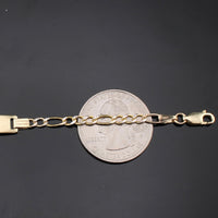 Pulsera de identificación Figaro con corte de diamante de oro de 10K real