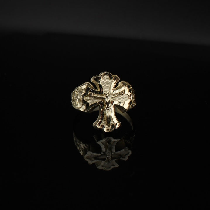 Anillo Cruz de Crucifijo de Oro de 10K auténtico