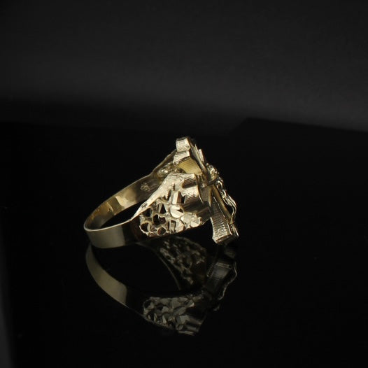Anillo Cruz de Crucifijo de Oro de 10K auténtico