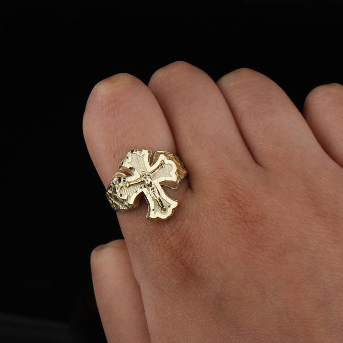 Anillo Cruz de Crucifijo de Oro de 10K auténtico