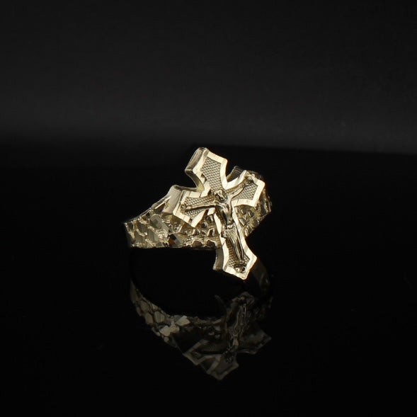 10K Real Gold Crucifix Cross Ring - on black background - ICEbyAK
