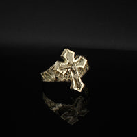 10K Real Gold Crucifix Cross Ring - on black background - ICEbyAK
