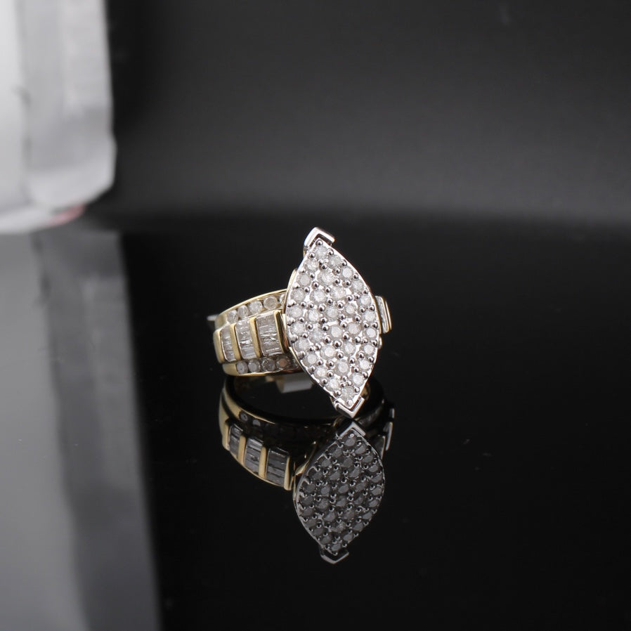 Anillo de Oro 10K auténtico con Diamantes en Forma de Marquesa