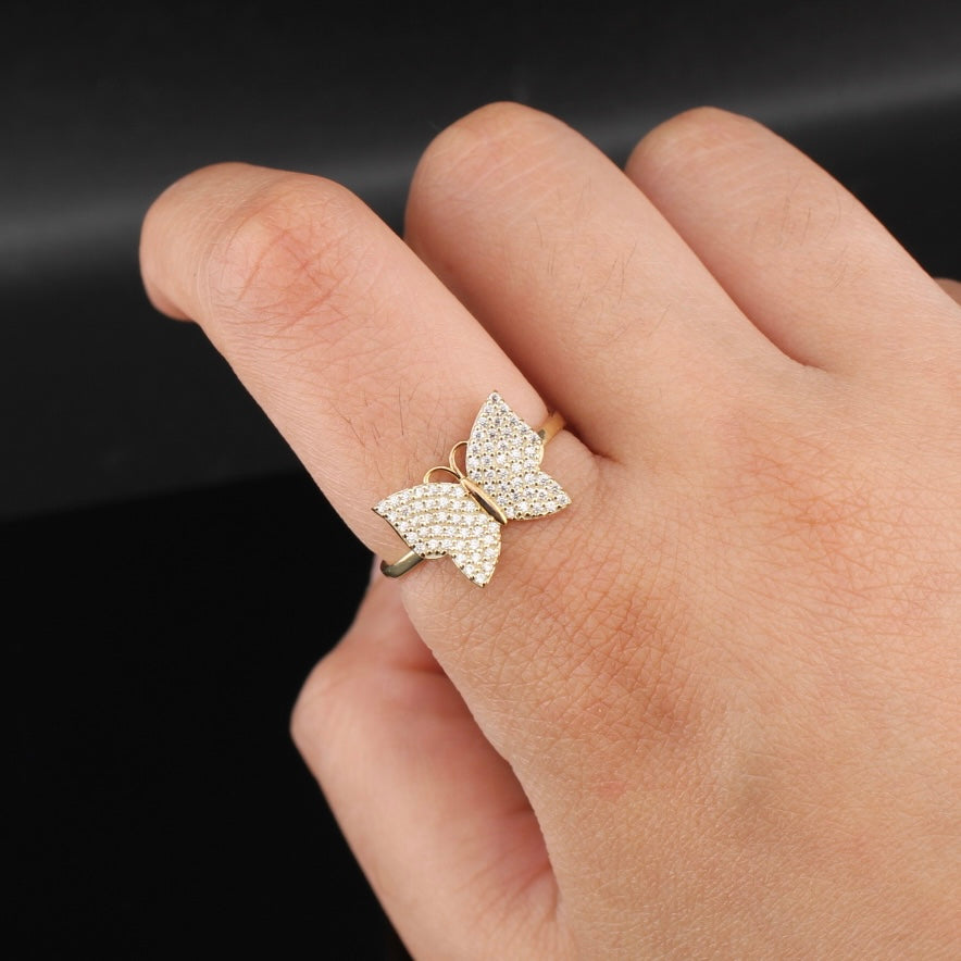 Anillo de mariposa de oro de 10K auténtico