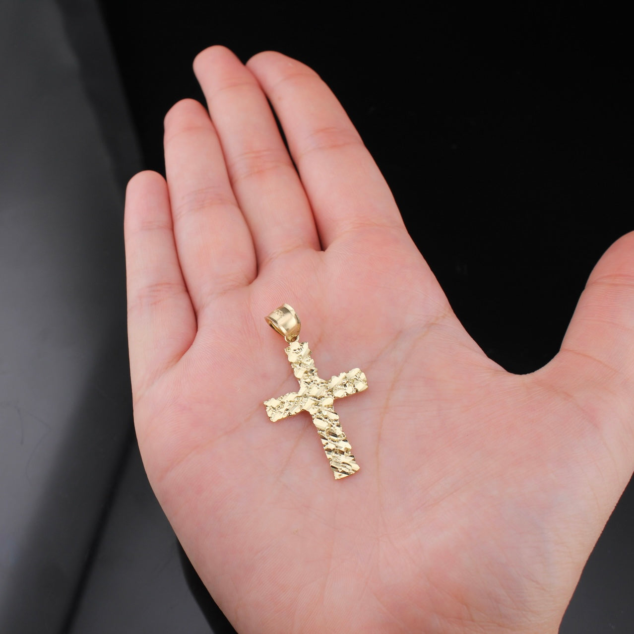 10K Gold Nugget Cross Pendant