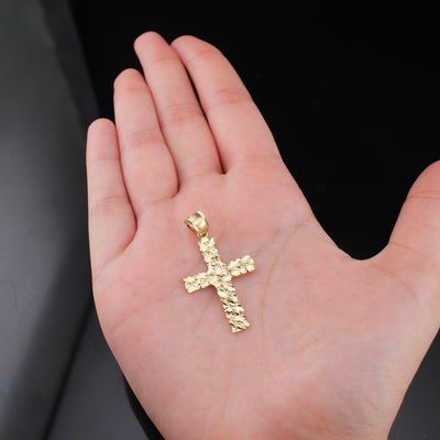 10K Gold Nugget Cross Pendant