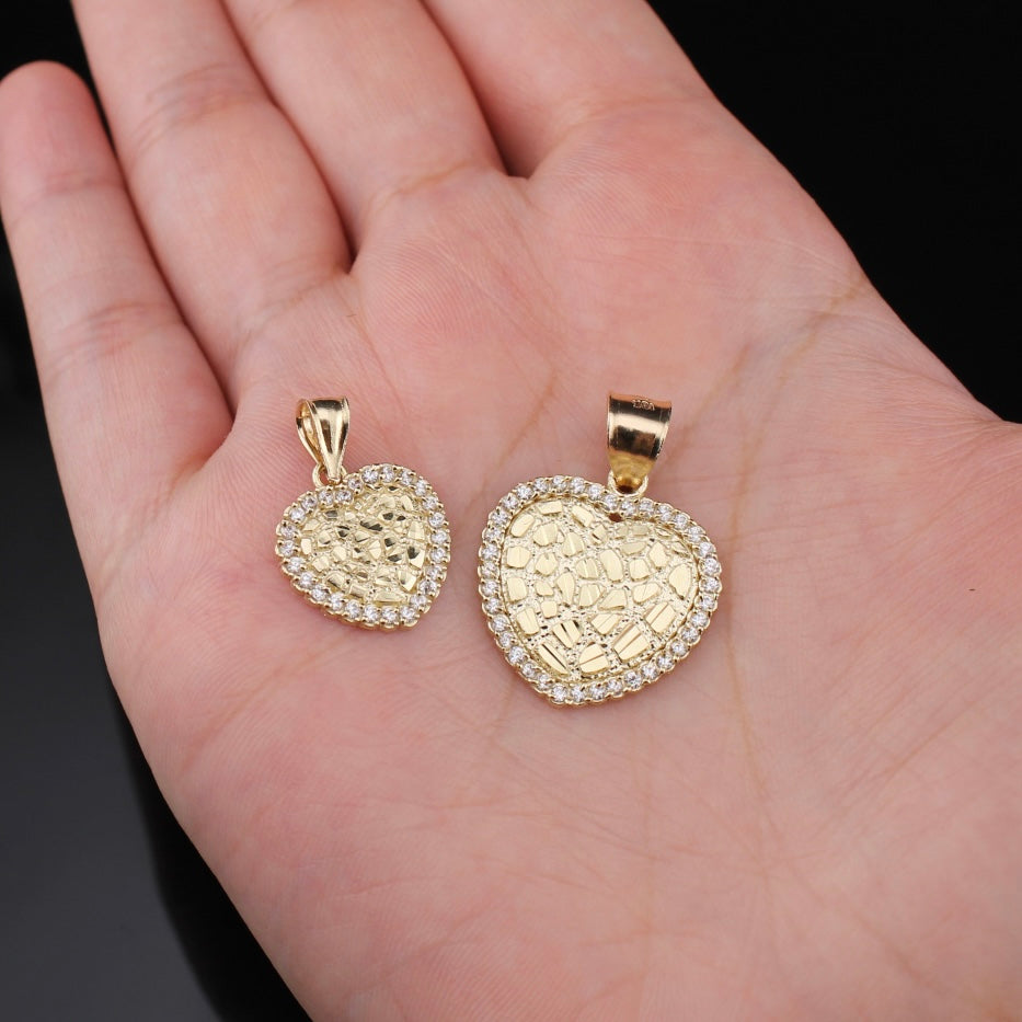Colgante de pepita de oro de 10K real en forma de corazón