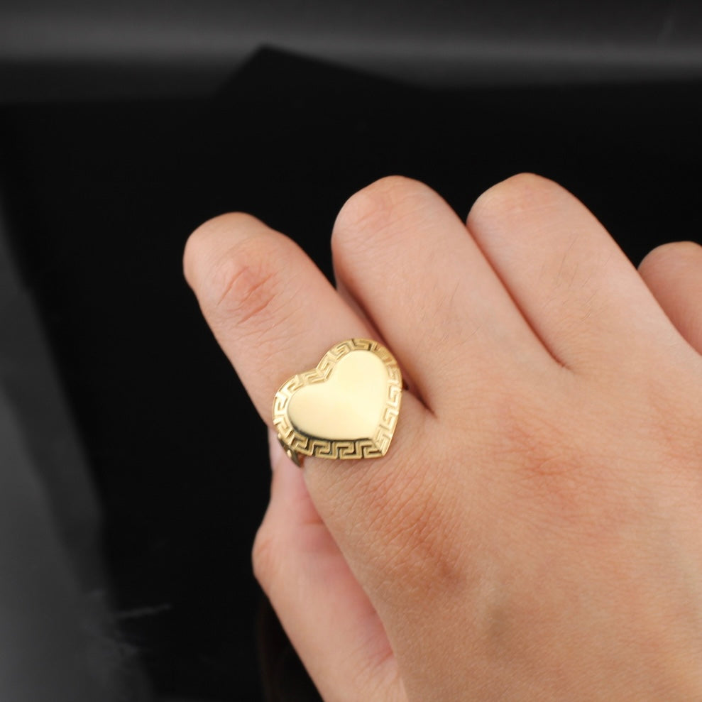 Anillo de corazón de oro auténtico de 14K