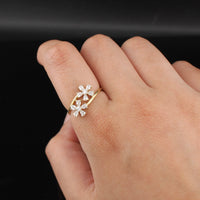 Anillo floral de oro de 14 quilates auténtico