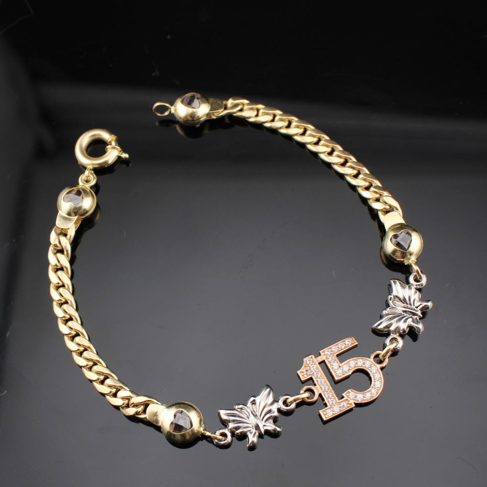 Pulsera de Quinceañera de Oro Real de 10K