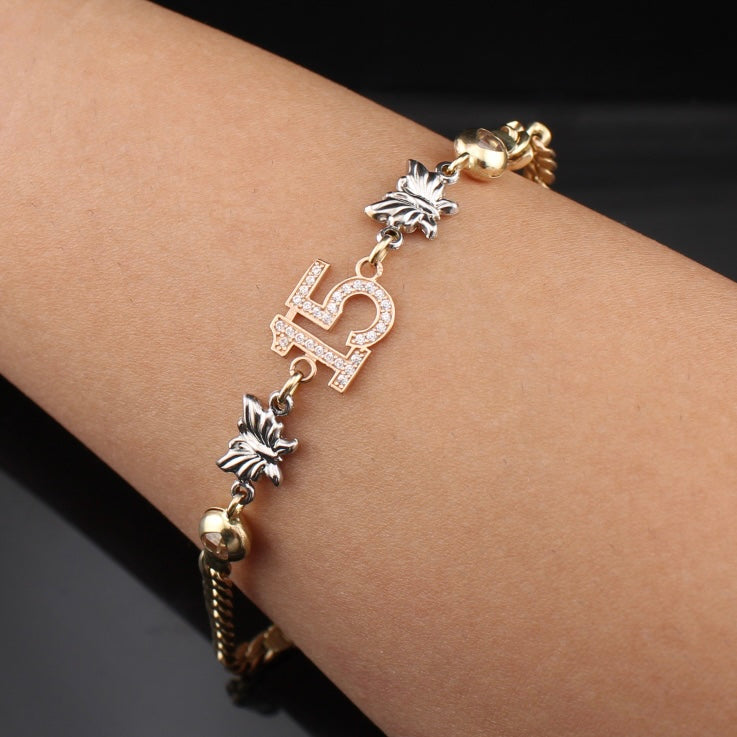 Pulsera de Quinceañera de Oro Real de 10K