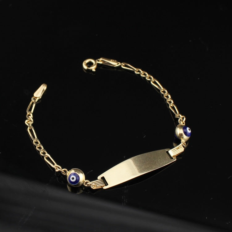 Real 10K Gold Baby Evil Eye Figaro Bracelet