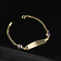 Real 10K Gold Baby Evil Eye Figaro Bracelet