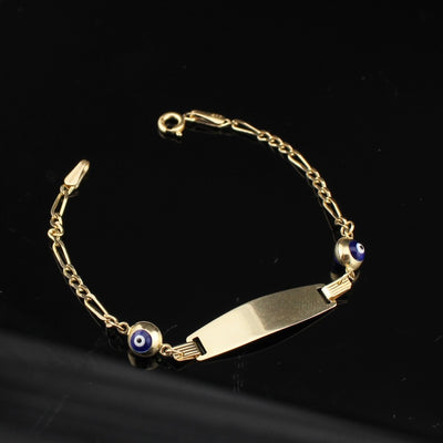 10K Gold Baby Evil Eye Figaro Bracelet