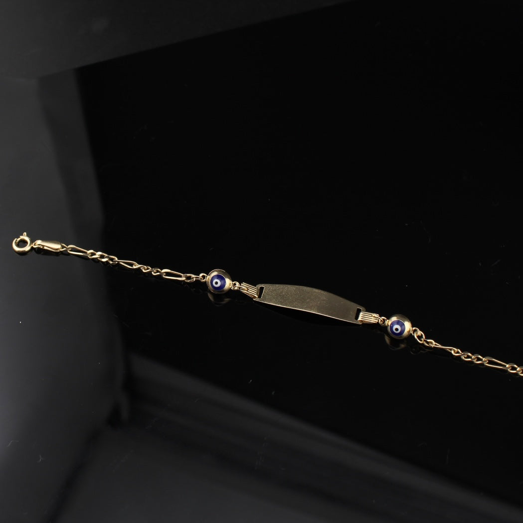 Real 10K Gold Baby Evil Eye Figaro Bracelet