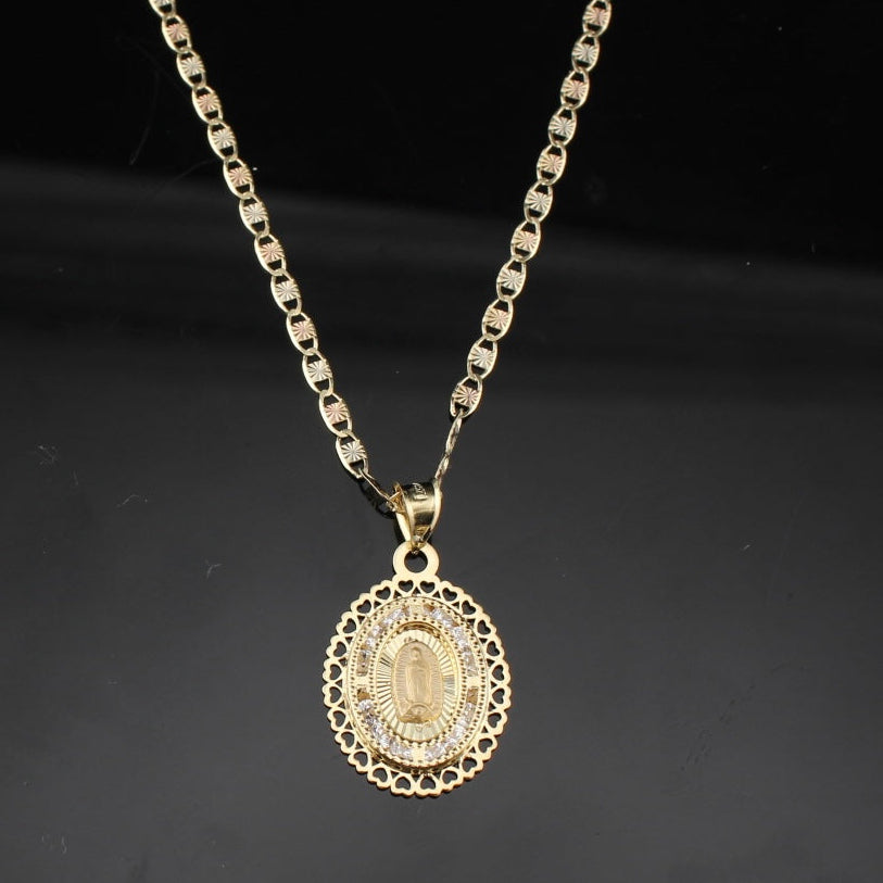 Cadena y dije de la Virgen María de oro de 10 quilates auténtico