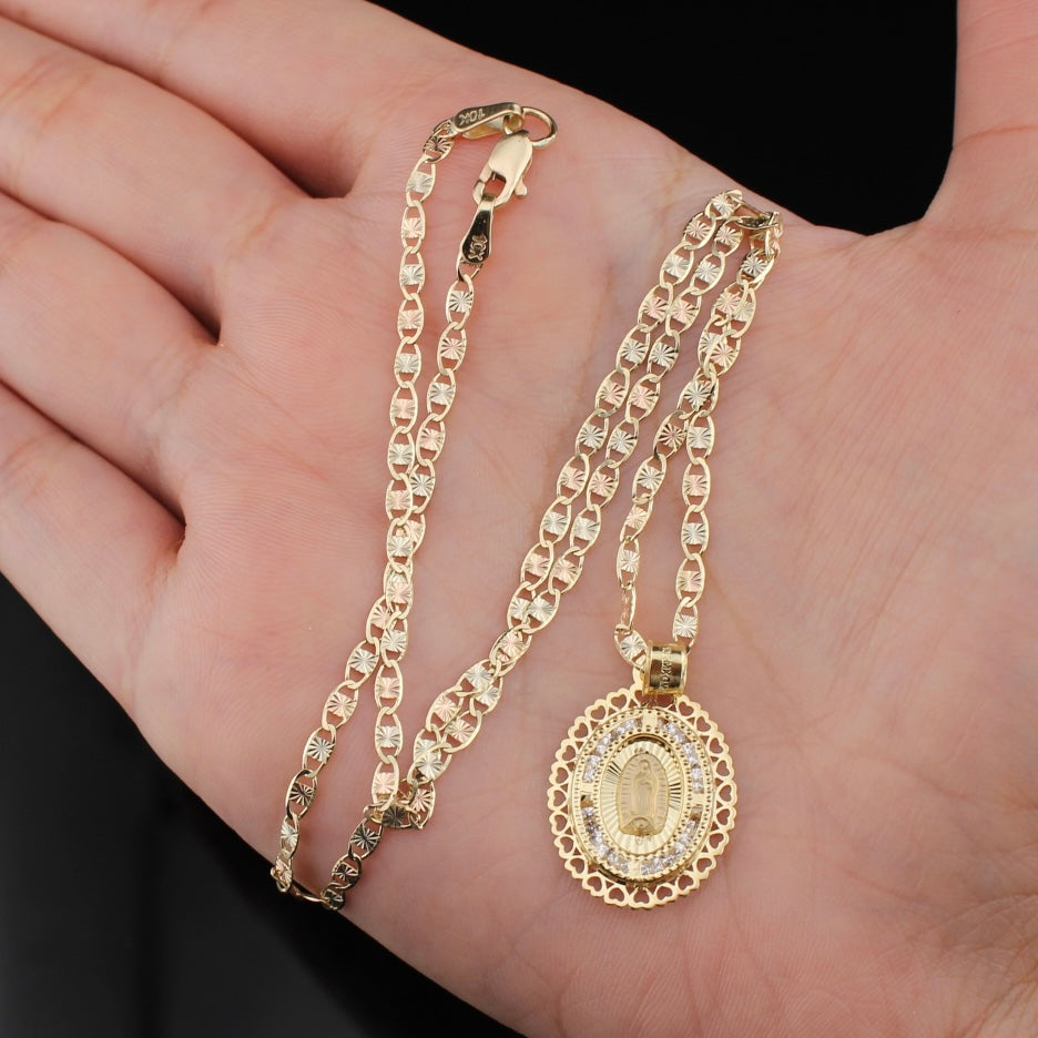 Cadena y dije de la Virgen María de oro de 10 quilates auténtico