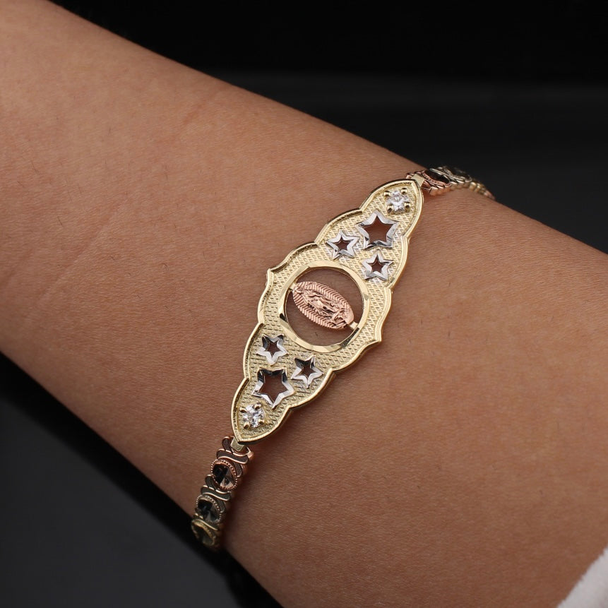 Pulsera de oro de 14K virgen María