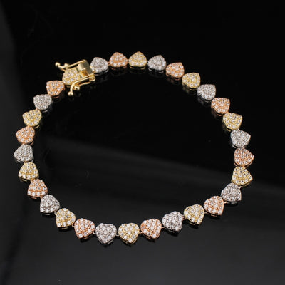 14K Tri Color Heart Bracelet