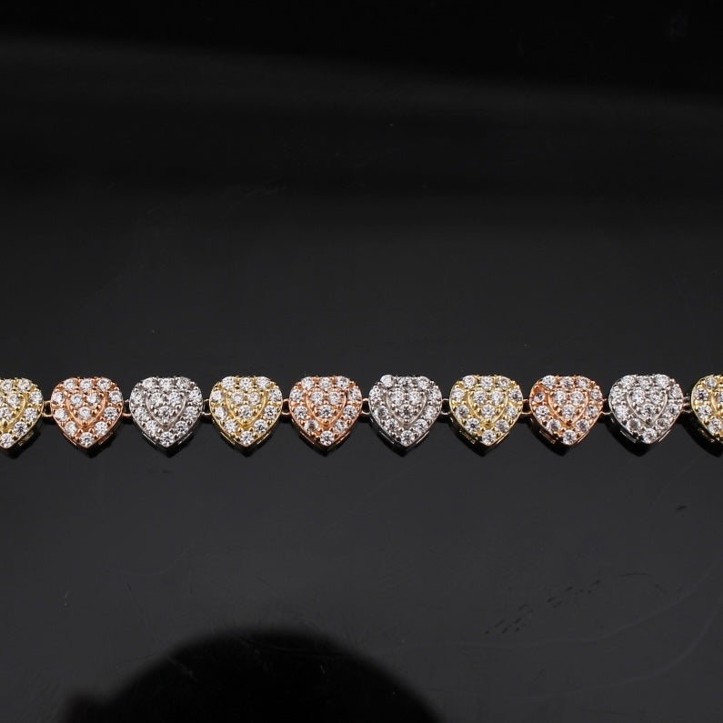 Pulsera de Corazón de Oro Tricolor de 14K Auténtico