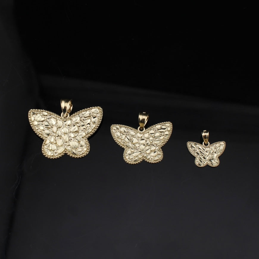 Colgante de mariposa pepita de oro de 10K auténtico