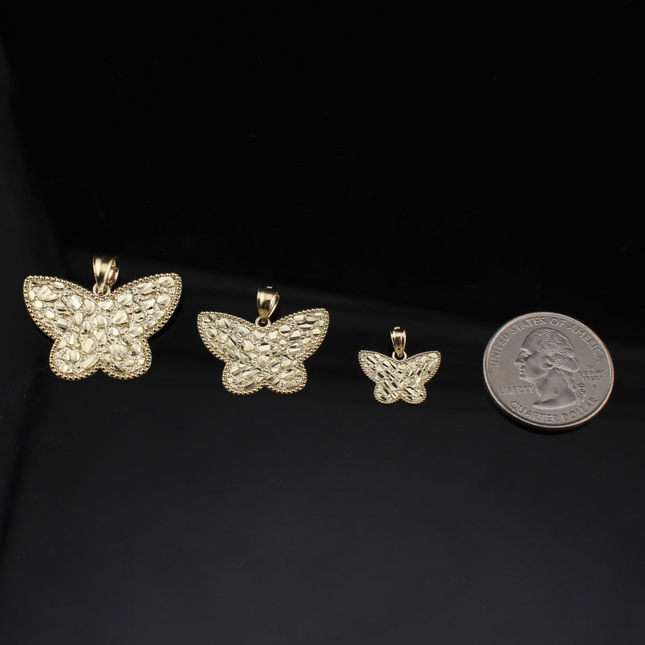 Colgante de mariposa pepita de oro de 10K auténtico