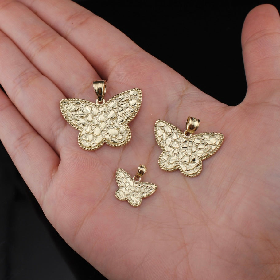 Colgante de mariposa pepita de oro de 10K auténtico