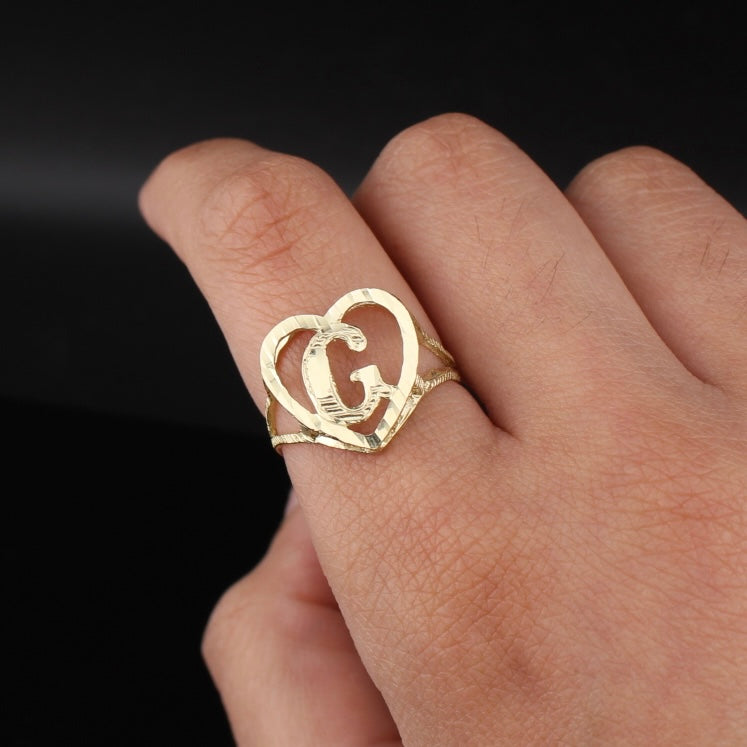 Anillo de oro de 10K auténtico con la inicial G
