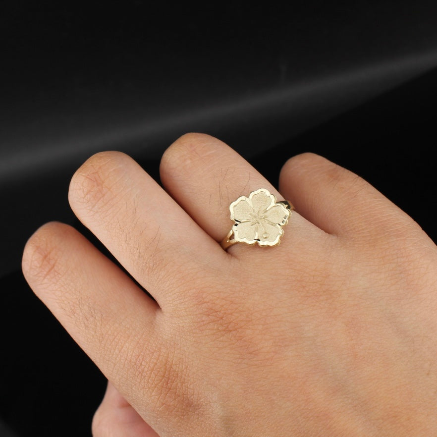 Anillo de flor de oro de 10K auténtico