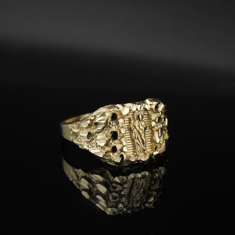 Anillo de Oro de 10K Genuino con Pepita de San Judas