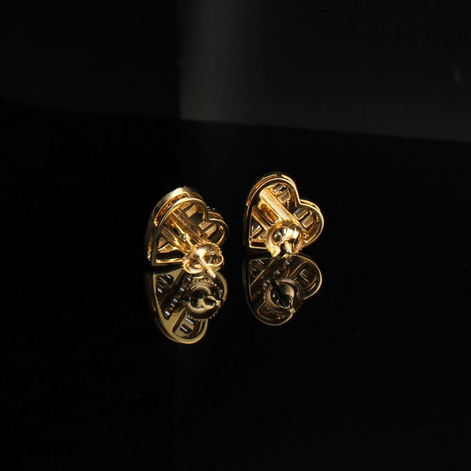10K Diamond Heart Earrings Yellow Gold