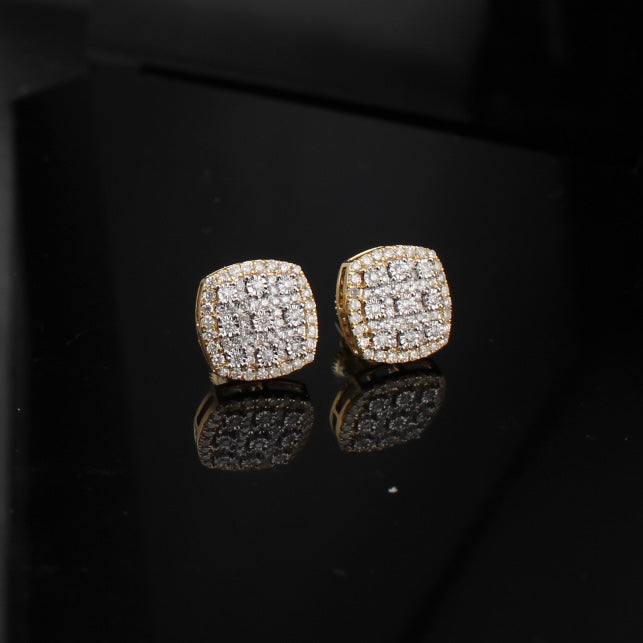 Real 10K Gold Diamond Square Earrings