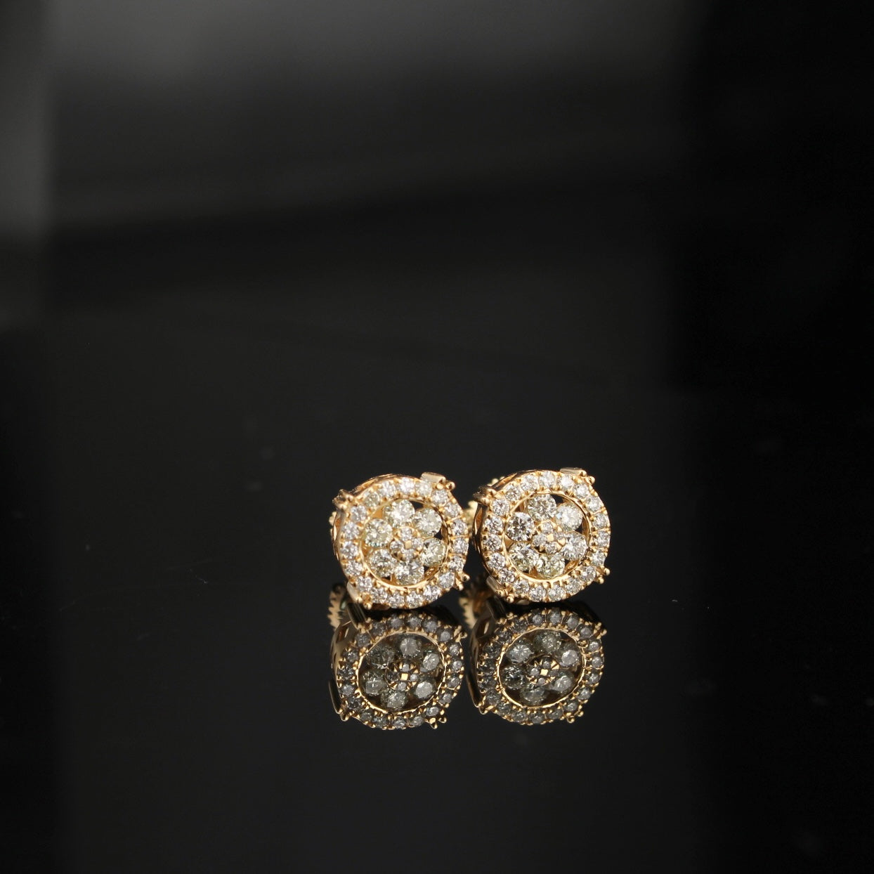 10K Diamond Round Earrings Yellow Gold