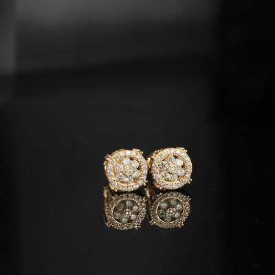 10K Diamond Round Earrings Yellow Gold