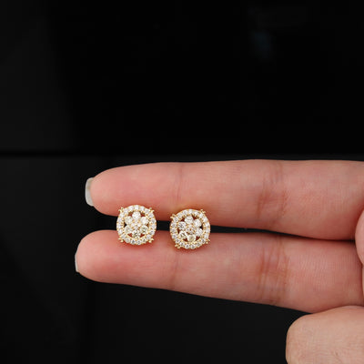 10K Diamond Round Earrings Yellow Gold