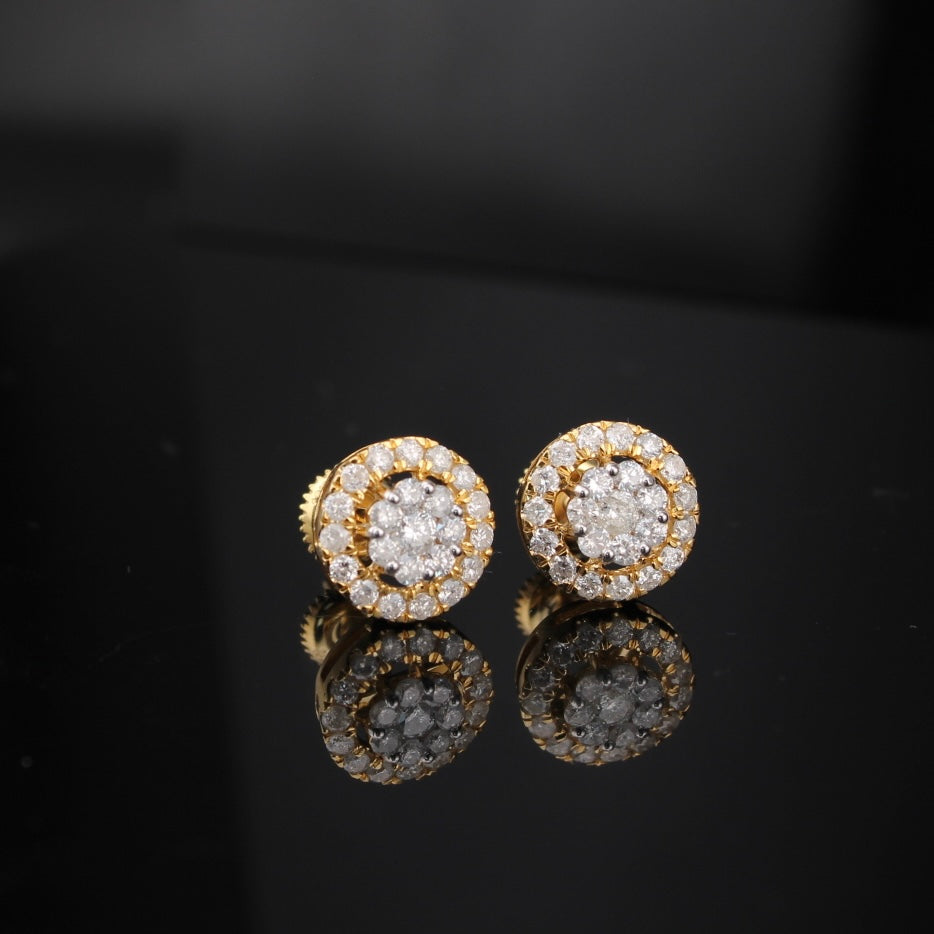 Pendientes redondos de diamante de oro amarillo de 10K auténtico