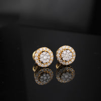 Pendientes redondos de diamante de oro amarillo de 10K auténtico