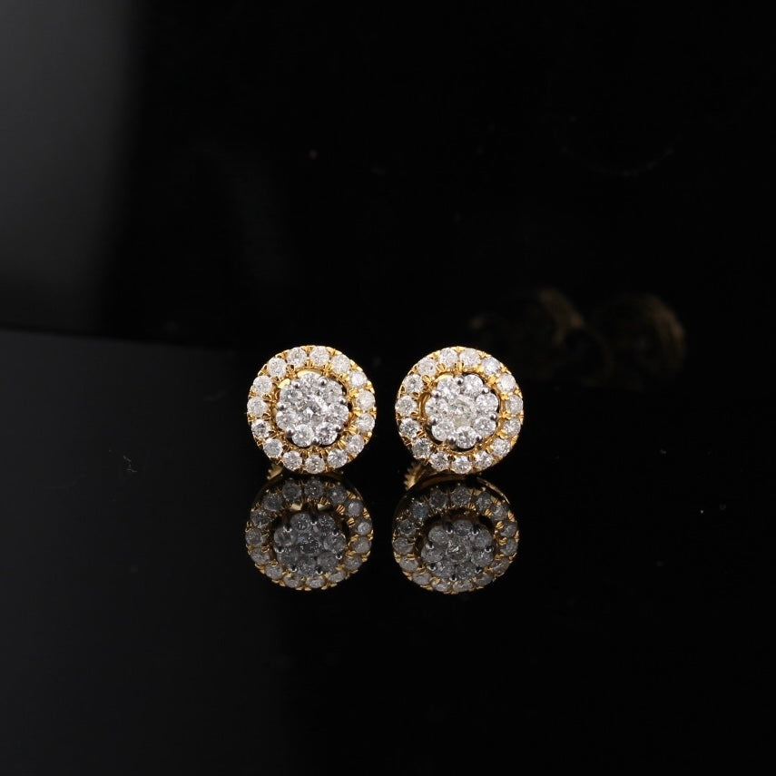 Pendientes redondos de diamante de oro amarillo de 10K auténtico