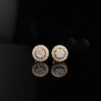 Pendientes redondos de diamante de oro amarillo de 10K auténtico