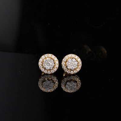10K Diamond Round Earrings Yellow Gold