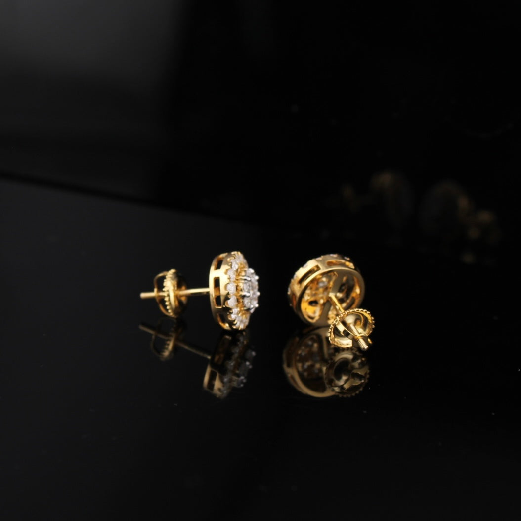 Pendientes redondos de diamante de oro amarillo de 10K auténtico